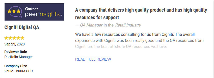 Testimonial-Digital-QA Cigniti Digital Transformation and QA services - review - testimonial