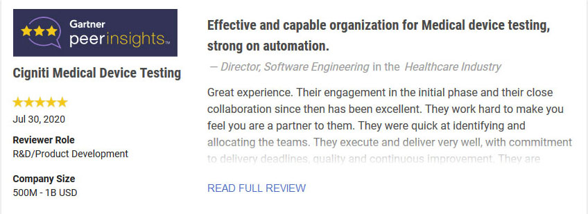 Testimonial-Medical-Device-Testing Cigniti Medical Device testing services review