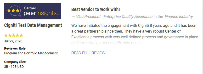 Testimonial-Test-Data-Management Testimonial- Test Data Management - Cigniti